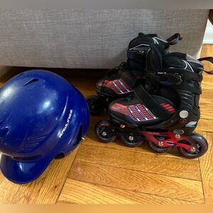 Kids Adjustable Inline Skates with Helmet - Red and Blue